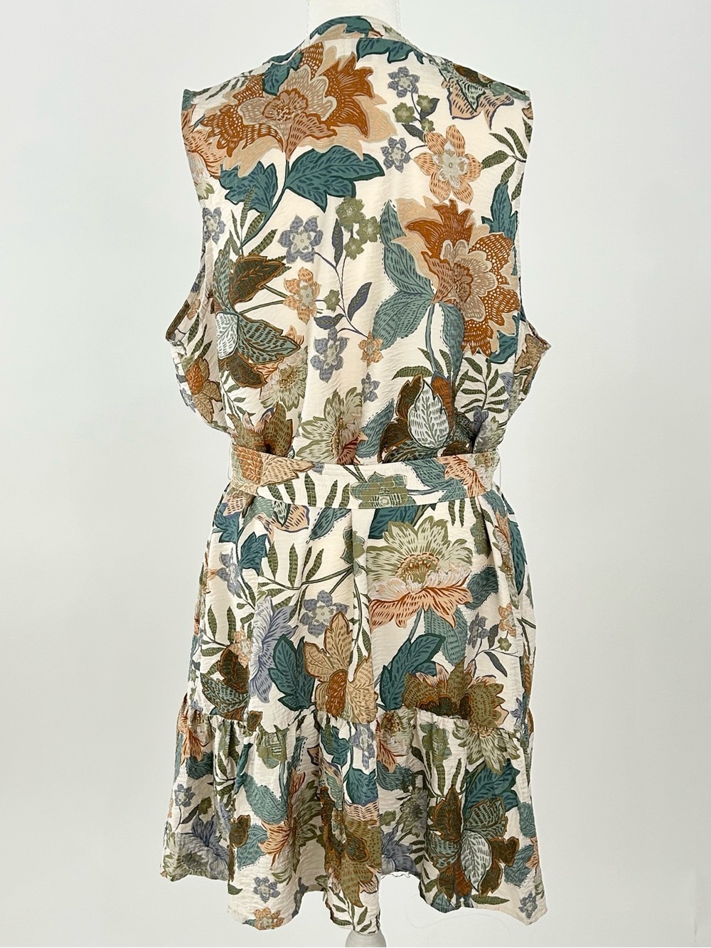 Joie 2X Floral Tiered Mini Dress Button Front Tie Waist NWOT Plus - Picture 2 of 8